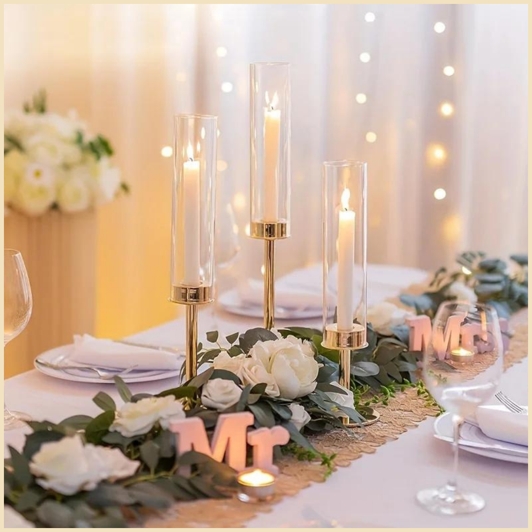 Serene Spaces Living Kerzenleuchter & Kerzenhalter Set – Gold, 3 Größen, Für Hochzeit, Party & Zuhause